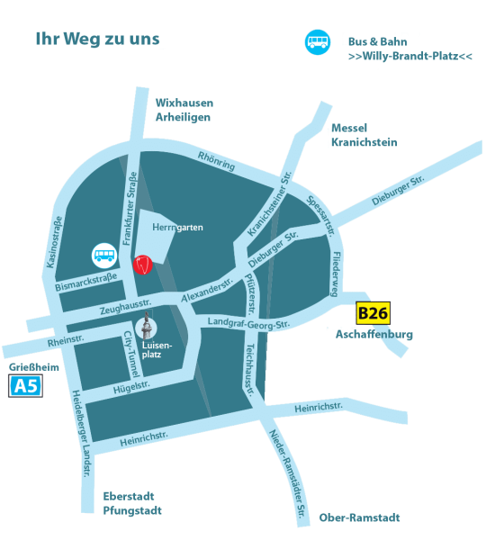 Anfahrt Zahnarztpraxis Zahnärzte Jahn & Kollegen Darmstadt